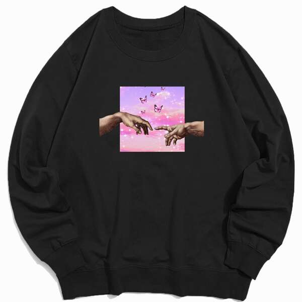 

Guys Hand & Butterfly Graphic Sweatshirt, Black