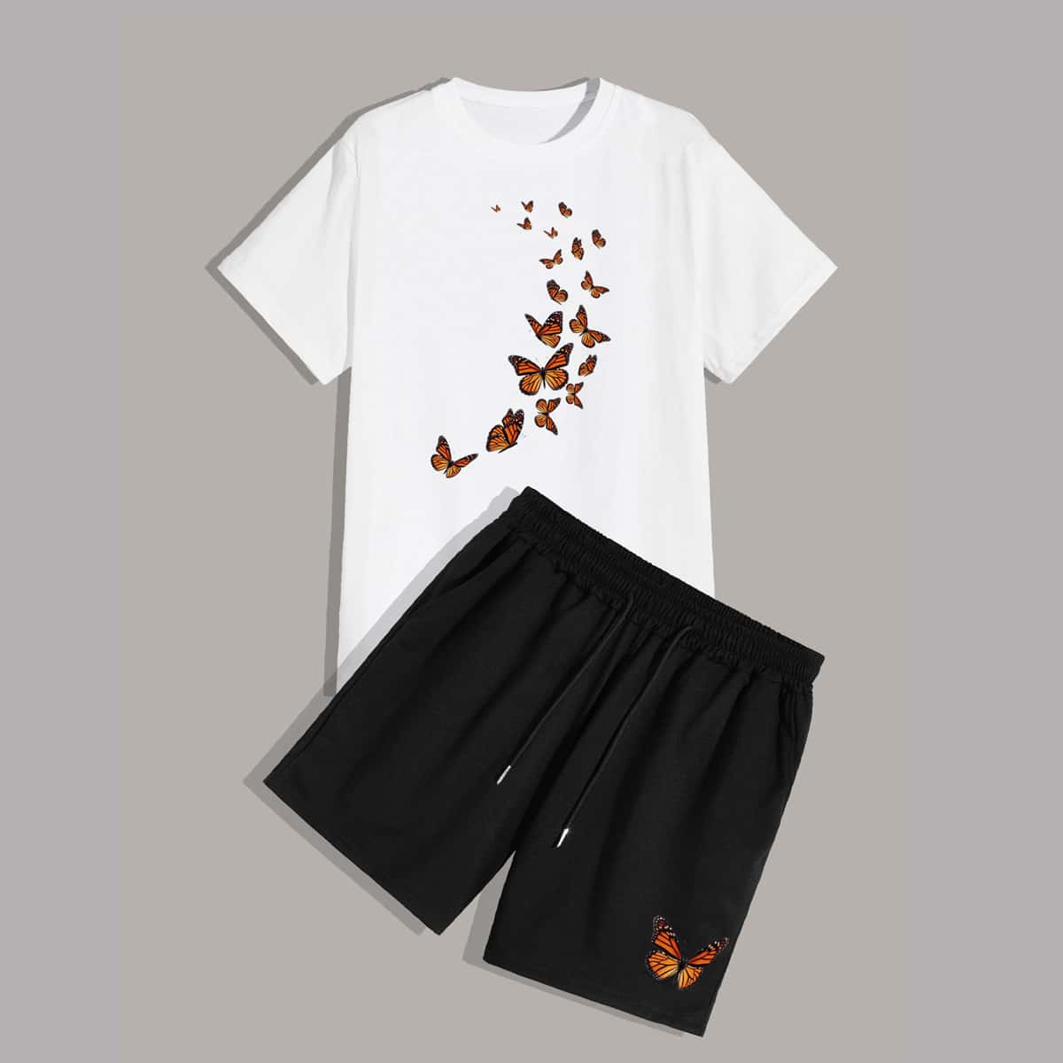 

Guys Butterfly Graphic Tee & Drawstring Shorts, Black and white