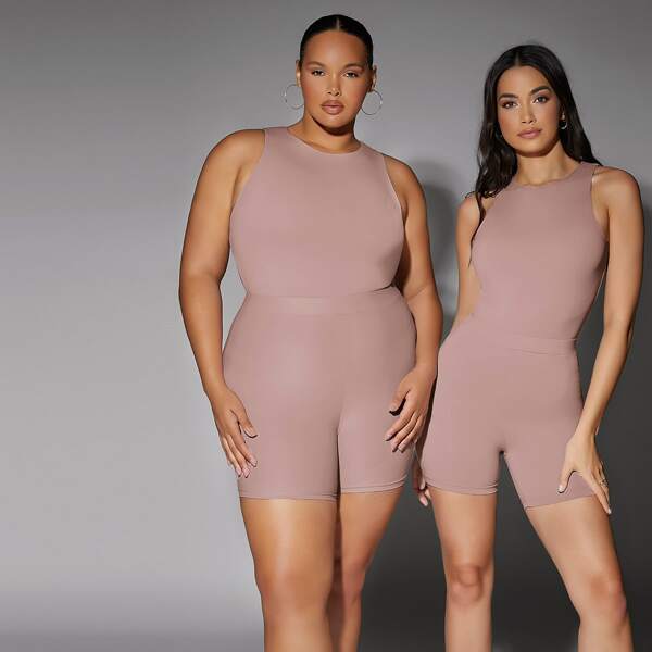 

Plus 1pc Solid Biker Shorts, Dusty pink