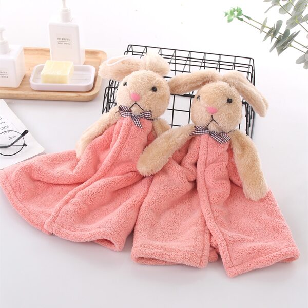 

1pc Cartoon Rabbit Design Hand Towel, Pink