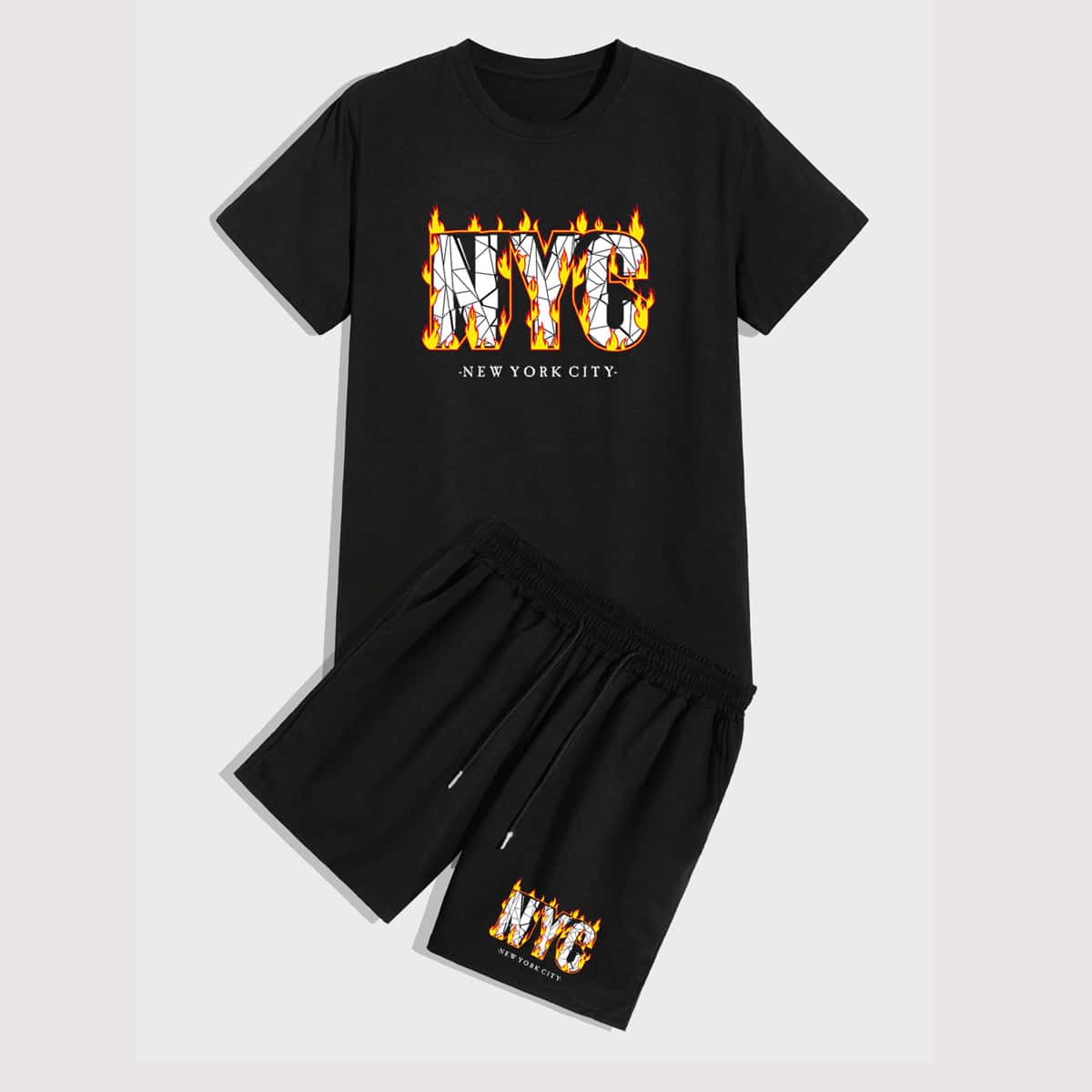

Guys Letter Fire Graphic Tee & Drawstring Shorts, Black