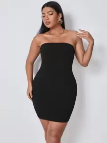 SHEIN SXY Plus Solid Bodycon Dress - Black - View 1