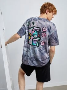 GENTILAND Men Game Console Print Drop Shoulder Tie Dye Tee - Multicolor - View 1