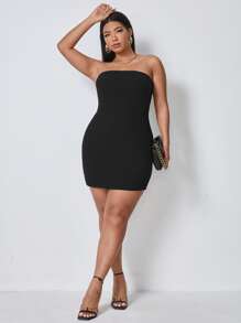 SHEIN SXY Plus Solid Bodycon Dress - Black - View 3