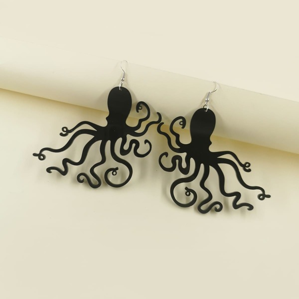 

Octopus Design Drop Earrings, Black