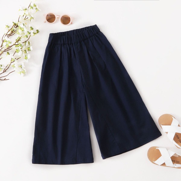 

Toddler Girls Solid Wide Leg Pants, Navy blue
