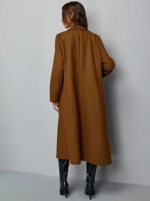 Lapel Collar Longline Pea Coat - Brown - View 2