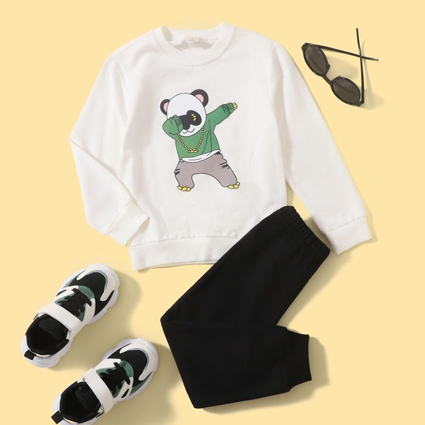 

Toddler Boys Panda Print Sweatshirt With Sweatpants, Black and white