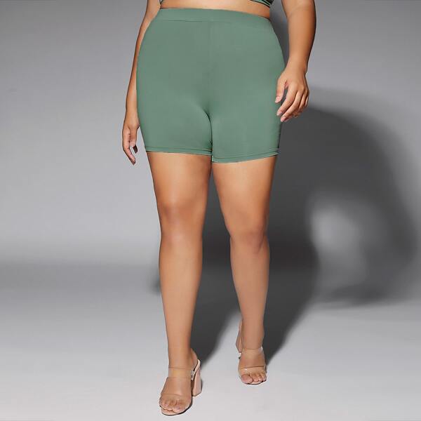 

Plus Elastic Waist Biker Shorts, Green