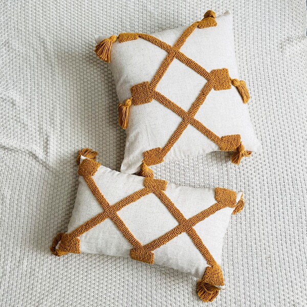 

Embroidery Tassel Cushion Cover Without Filler, Yellow