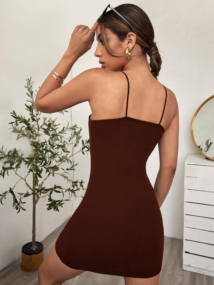 SHEIN EZwear Solid Mini Bodycon Dress - Burgundy - View 2