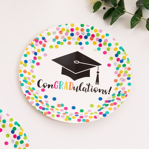 

10pcs Graduation Party Disposable Plate, Multicolor