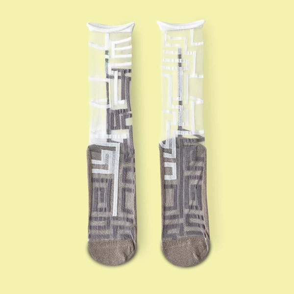

Geometric Pattern Crew Socks, White