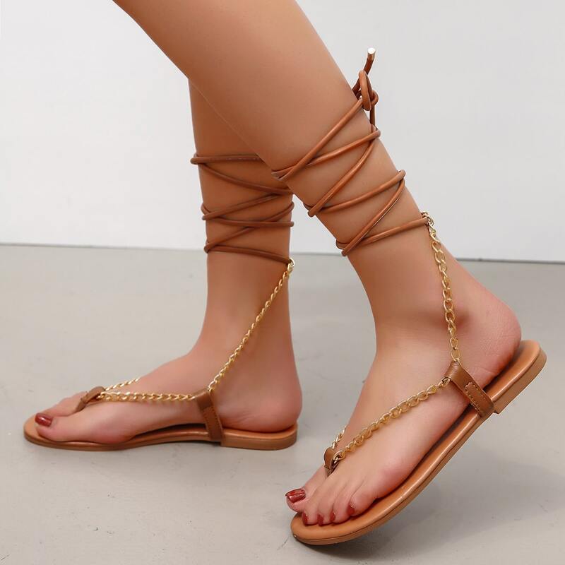 

Chain Strap Gladiator Sandals, Brown