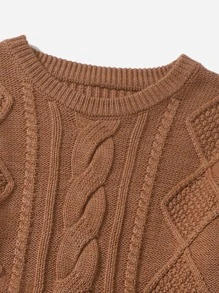 Suéter bajo con fruncido unicolor con falda tejida - Marrón - Ver 4