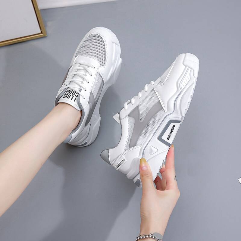 

Lace Up Front Mesh Panel Sneakers, Beige