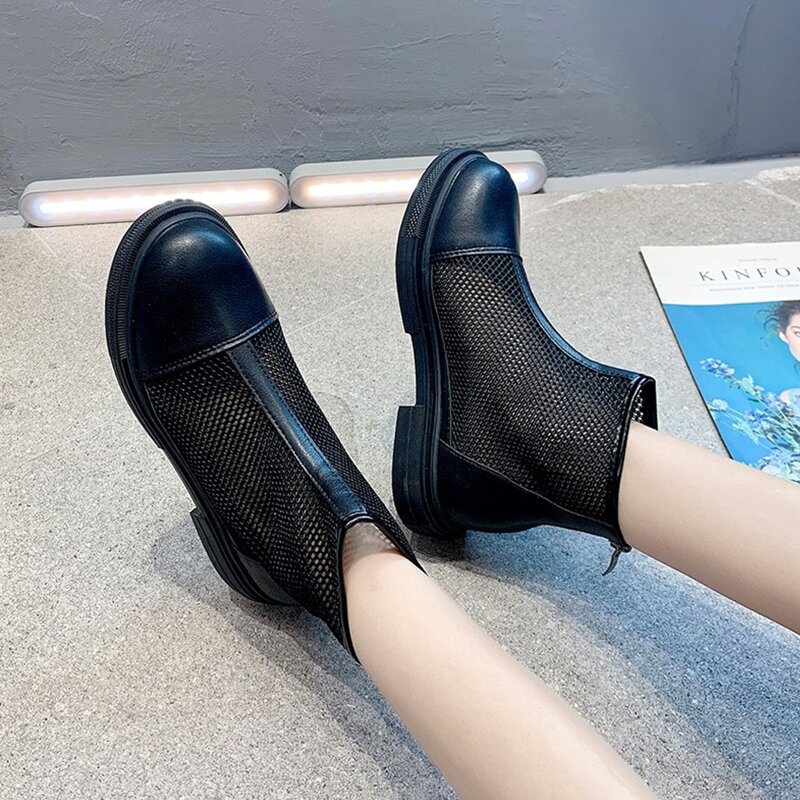 

Contrast Mesh Zip Back Sandal Boots, Black