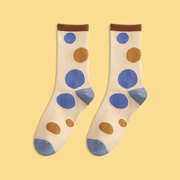 

Polka Dot Print Crew Socks, Apricot