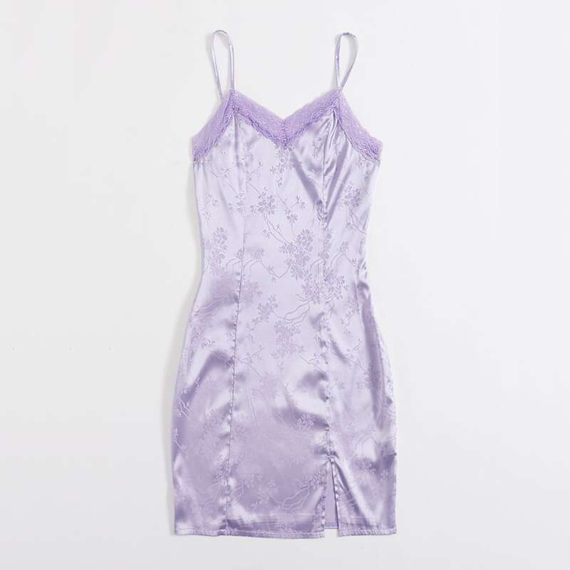 

Contrast Lace Satin Jacquard Dress, Lilac purple