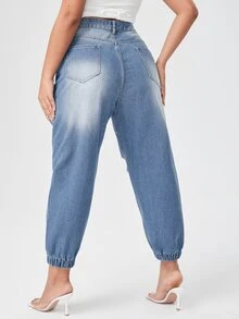 Jeans rotos con diseño de cadena - Azul - Ver 2