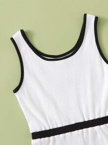 SHEIN Girls Letter Graphic Contrast Binding Tank Romper - White - View 5