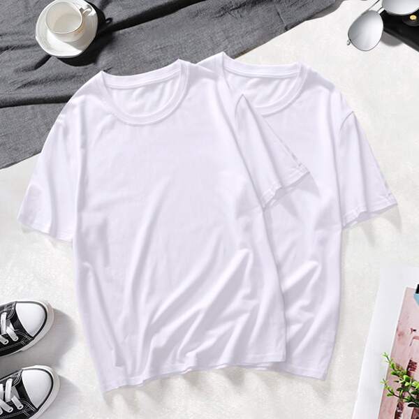 

Men 2pcs Solid Tee, White