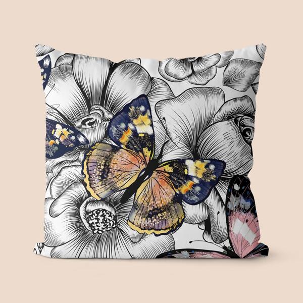 

Butterfly Print Cushion Cover Without Filler, Multicolor
