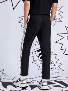 Manfinity RebelGame 男式撞色侧缝纽扣开衩裤 - 黑色 - 查看 2