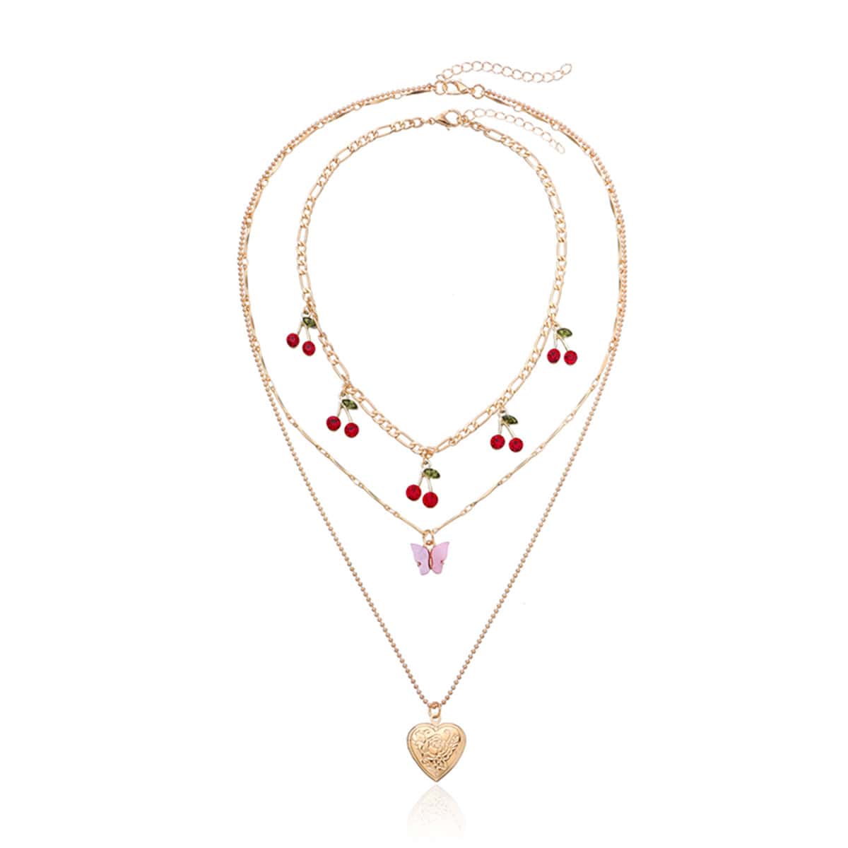 

2pcs Heart Pendant Chain Necklace, Gold