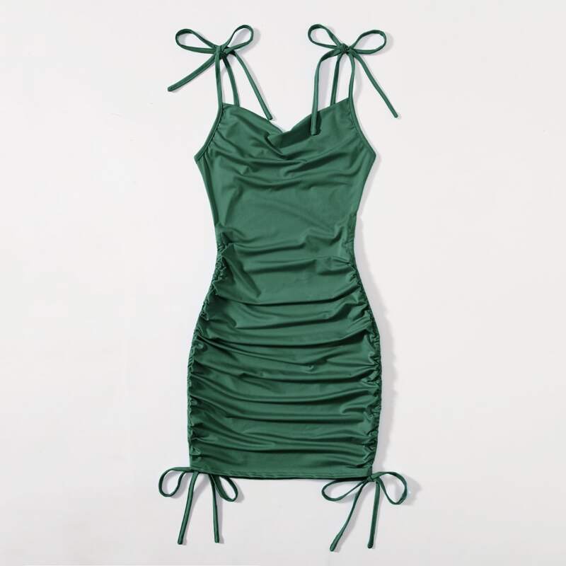 

Solid Drawstring Bodycon Cami Dress, Green