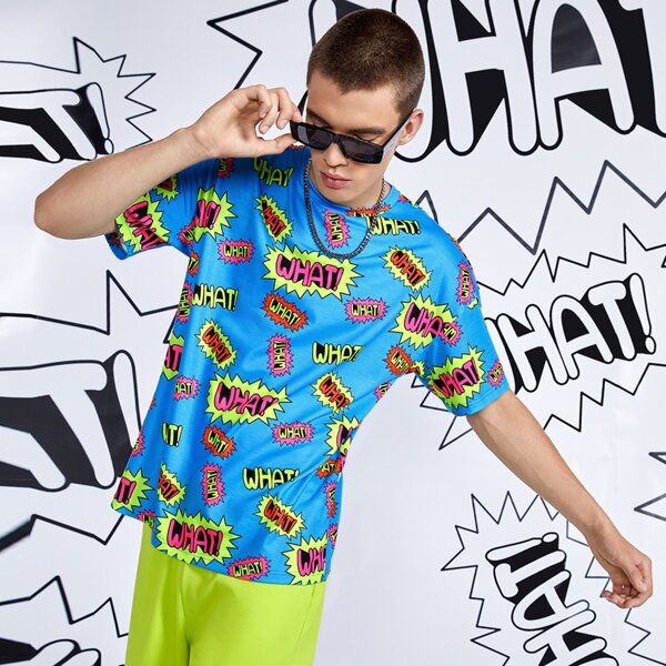 

Men Allover Letter Graphic Tee, Multicolor