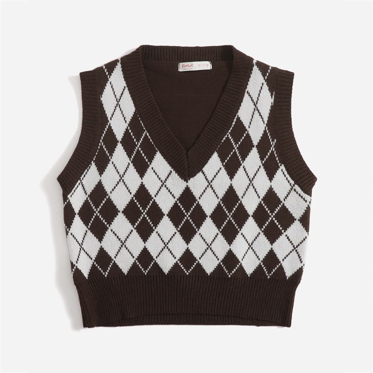 

Argyle Pattern Sweater Vest, Chocolate brown