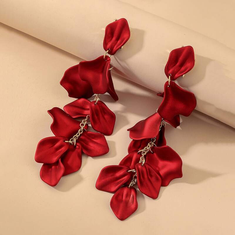 

Flower Drop Earrings, Red
