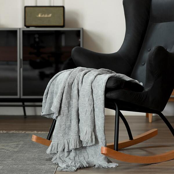 

1pc Knitted Tassel Throw, Grey