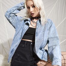 Light Wash Zipper Denim Jacket