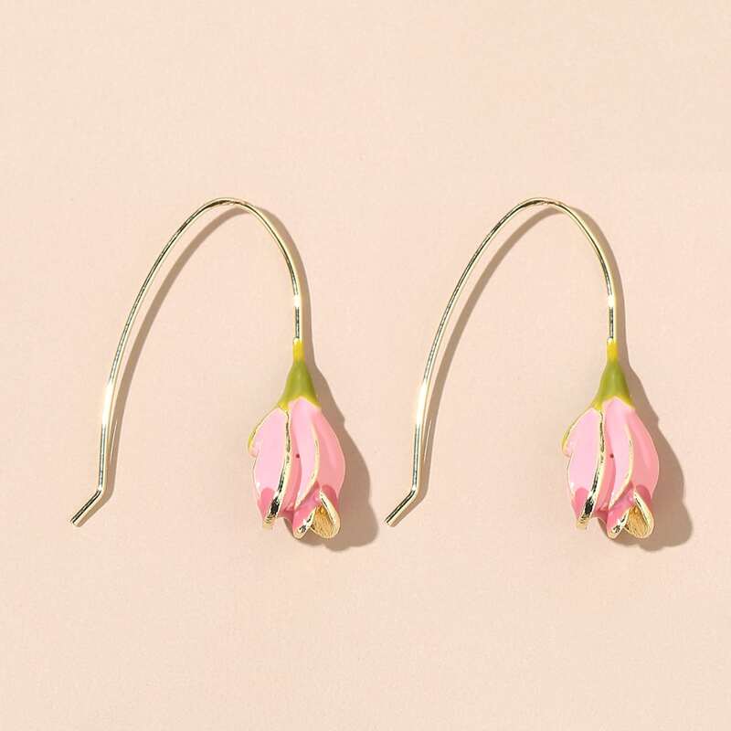 

Flower Drop Earrings, Pink