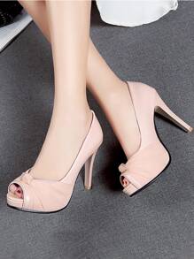 Zapatos de tacón con nudo con diseño de punta abierta - Rosa - Ver 1