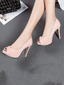 Zapatos de tacón con nudo con diseño de punta abierta - Rosa - Ver 2