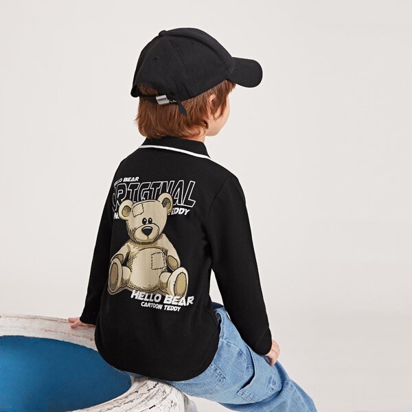 

Toddler Boys Bear And Letter Graphic Polo Shirt, Black