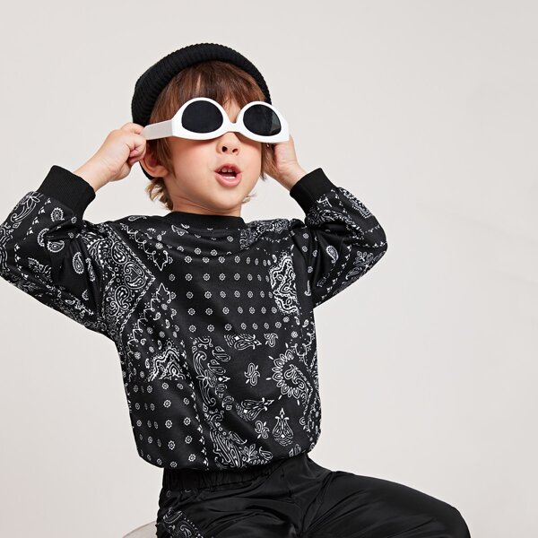 

Toddler Boys Paisley Print Crew Neck Sweatshirt, Black