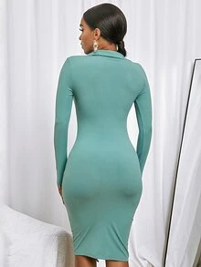 Đầm Dây kéo Xù Chia màu trơn Gợi cảm - Màu xanh Bạc hà - Xem 2