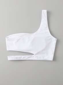 Summer Solid One Shoulder Cut Out Bikini Top - White - View 2