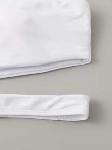 Summer Solid One Shoulder Cut Out Bikini Top - White - View 4