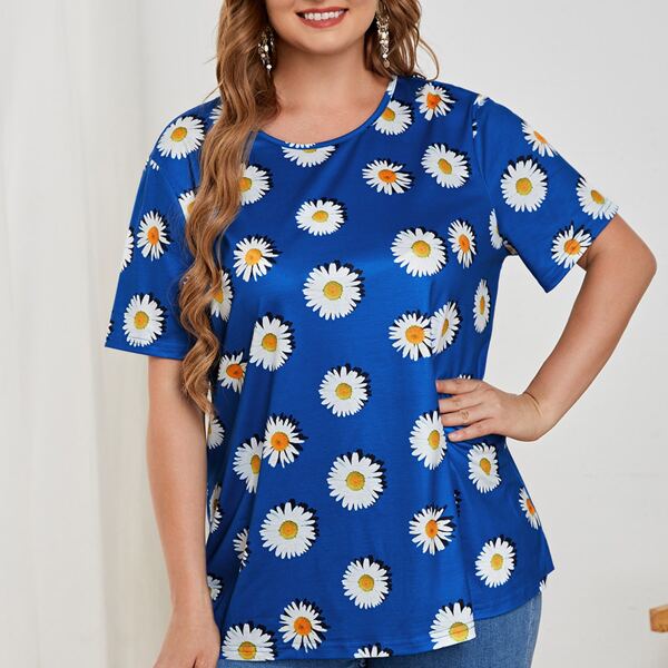 

Plus Daisy Print Tee, Blue