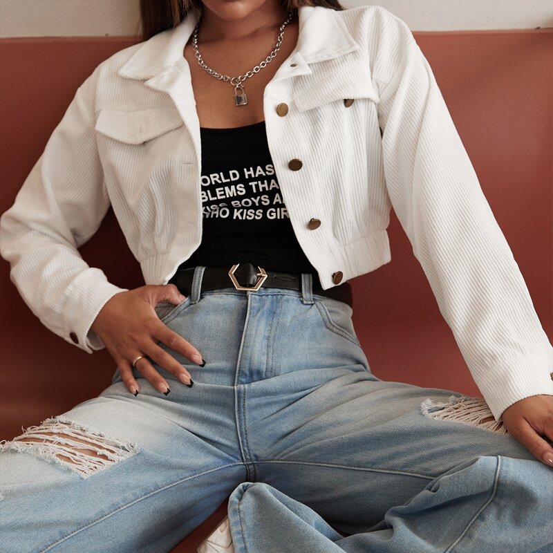 

Button Front Flap Pocket Jacket, White