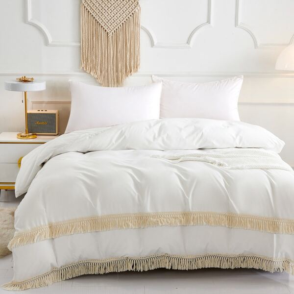 

Tassel Decor Duvet Cover Without Filler, White