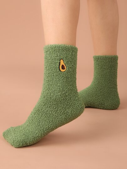 水果刺繡毛絨襪子