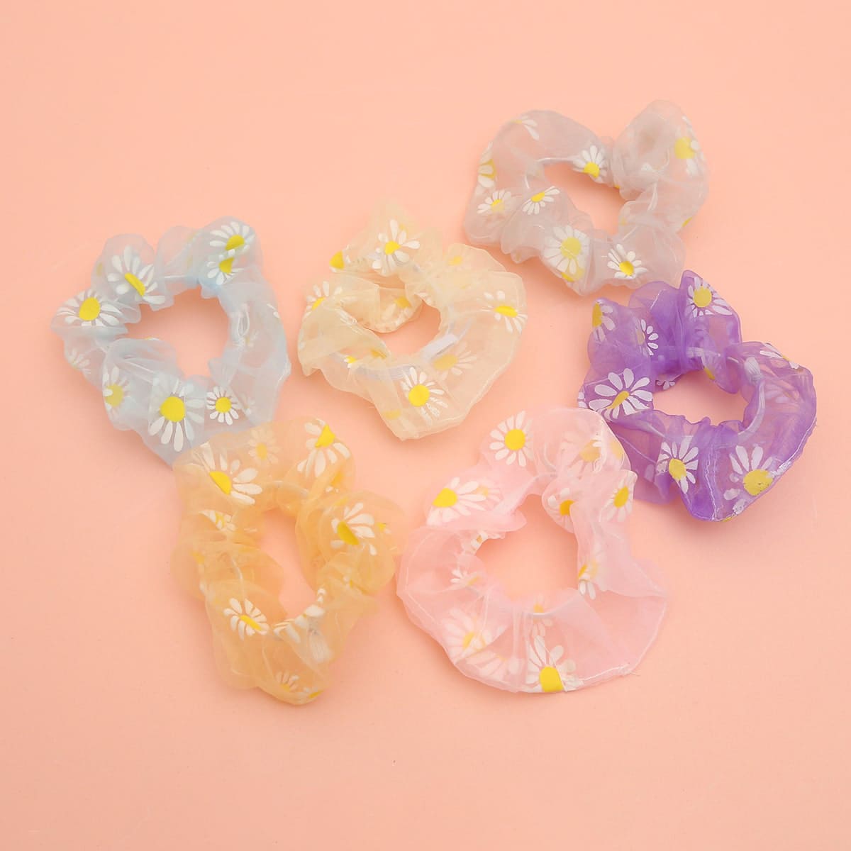 

6pcs Random Daisy Embroidery Scrunchie, Multicolor