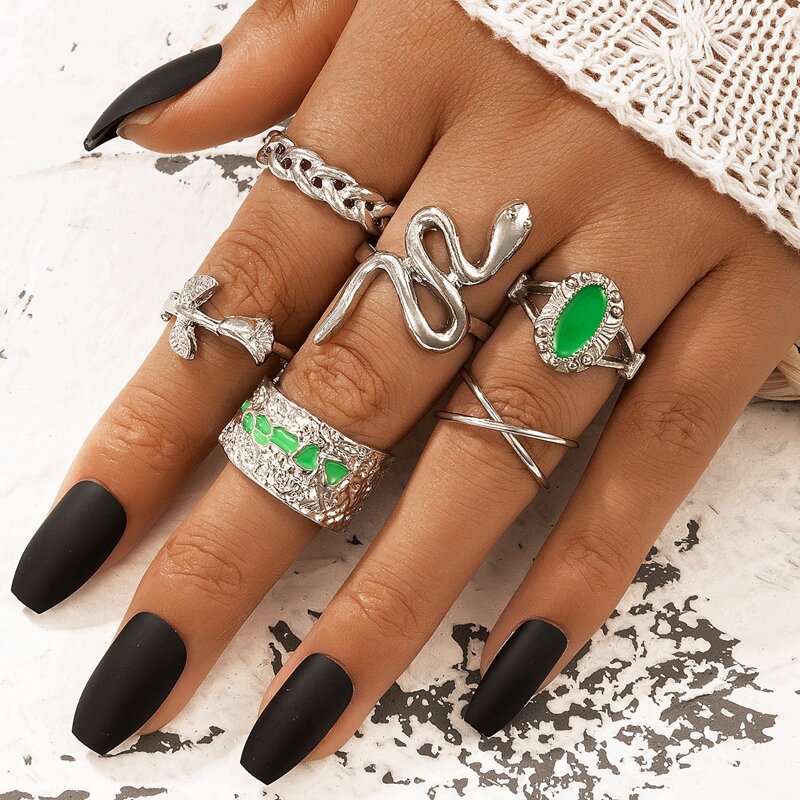 

6pcs Snake Design Ring, Silver