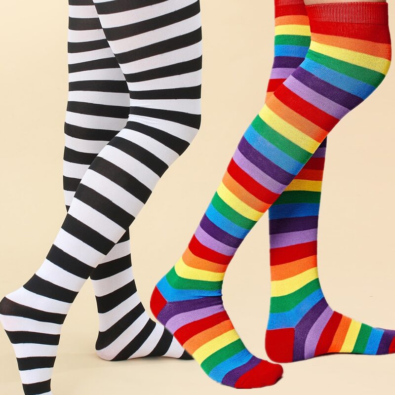 

2pairs Striped Stockings, Multicolor